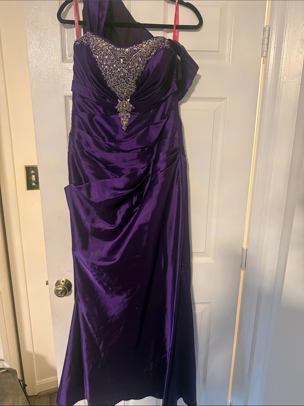 Maggie Sottero Deep Purple Beaded Satin Maxi Gown